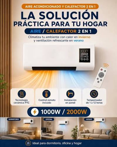 Calefactor y Ventilador de Pared 2 en 1